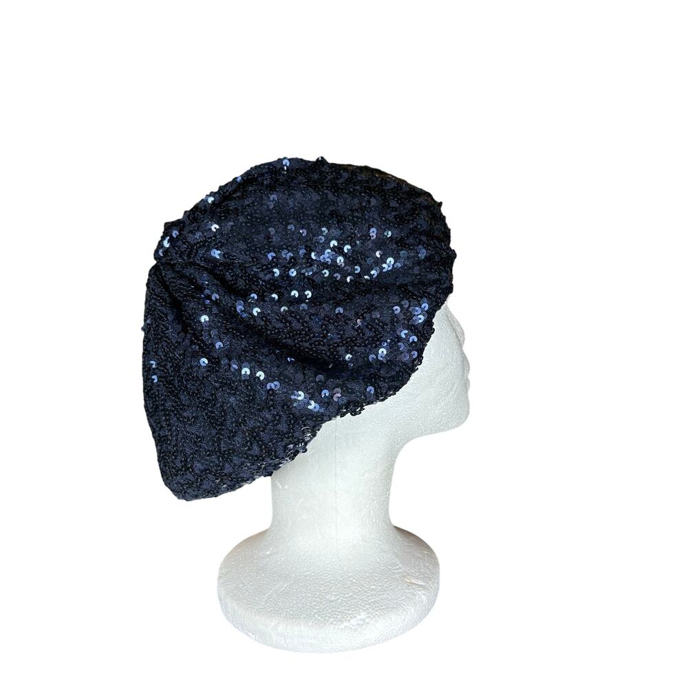 Womens Sequin Navy Blue Accessories- OSFM- Hat Beret- 2012- stretch band - Picture 3 of 5